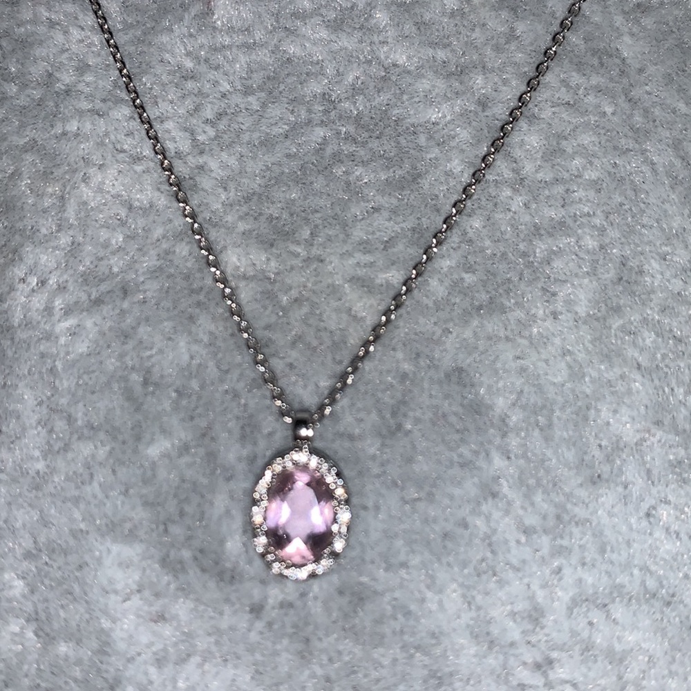 14 kt, pink topaz with diamonds 16 inch necklace. Stunning.